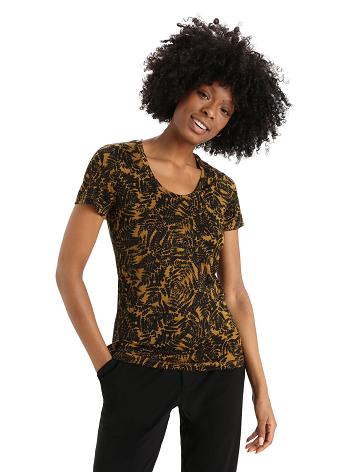 Dámské Tričko Icebreaker Merino Tech Lite II Krátké Sleeve Scoop Native Ferns Hnědé | CZ 1348ZUTG